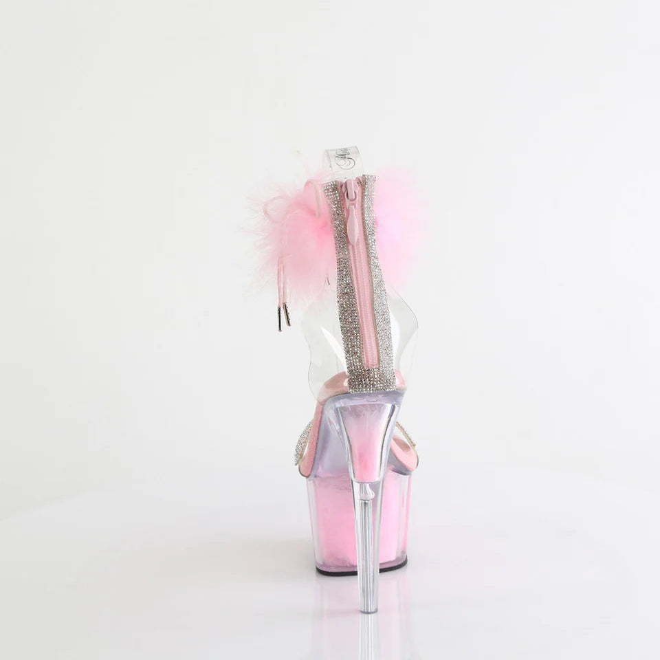 Pink Fantasy: Fluffy Glam Platform Heel with Rhinestone Sparkle