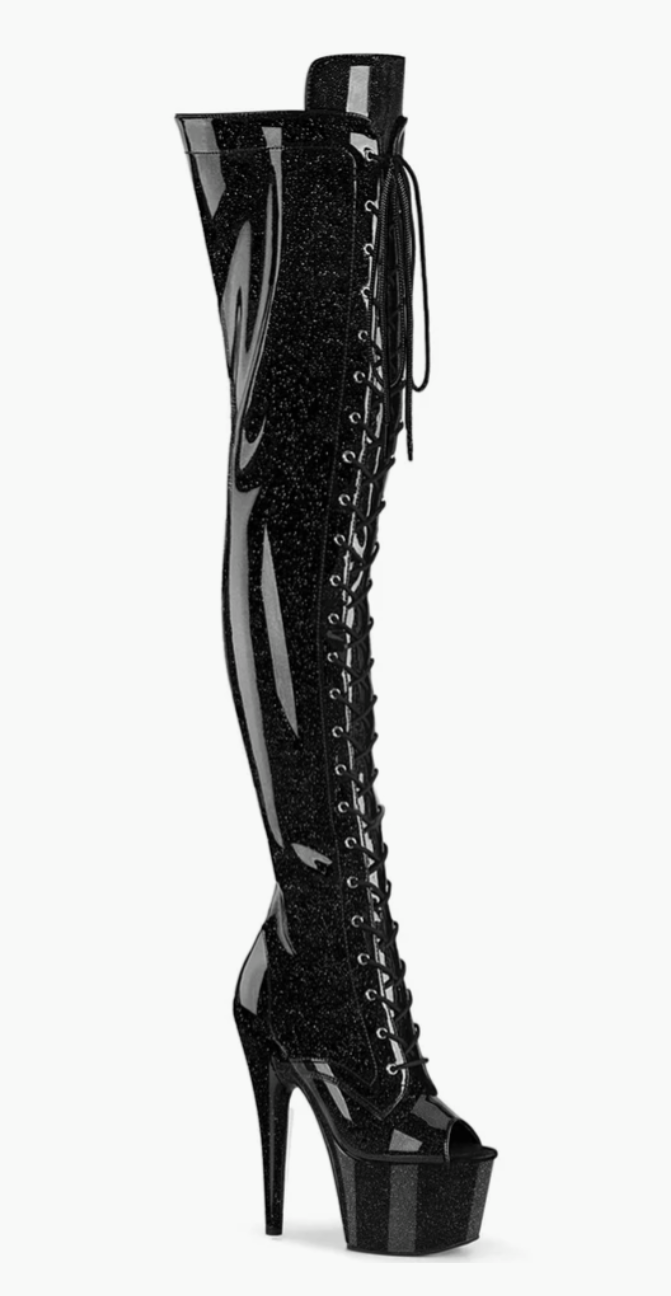 Starstruck Siren: Glitter Thigh-High Lace-Up Platform Boots