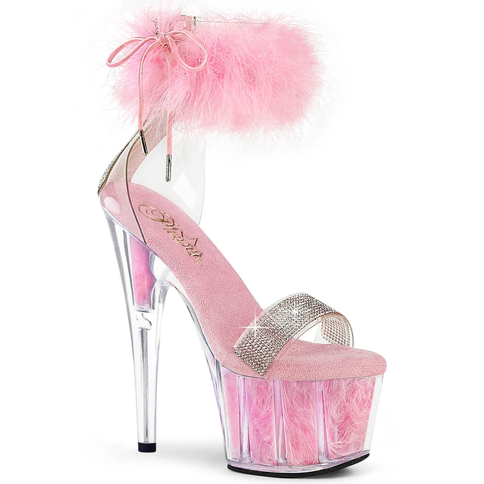 Pink Fantasy: Fluffy Glam Platform Heel with Rhinestone Sparkle