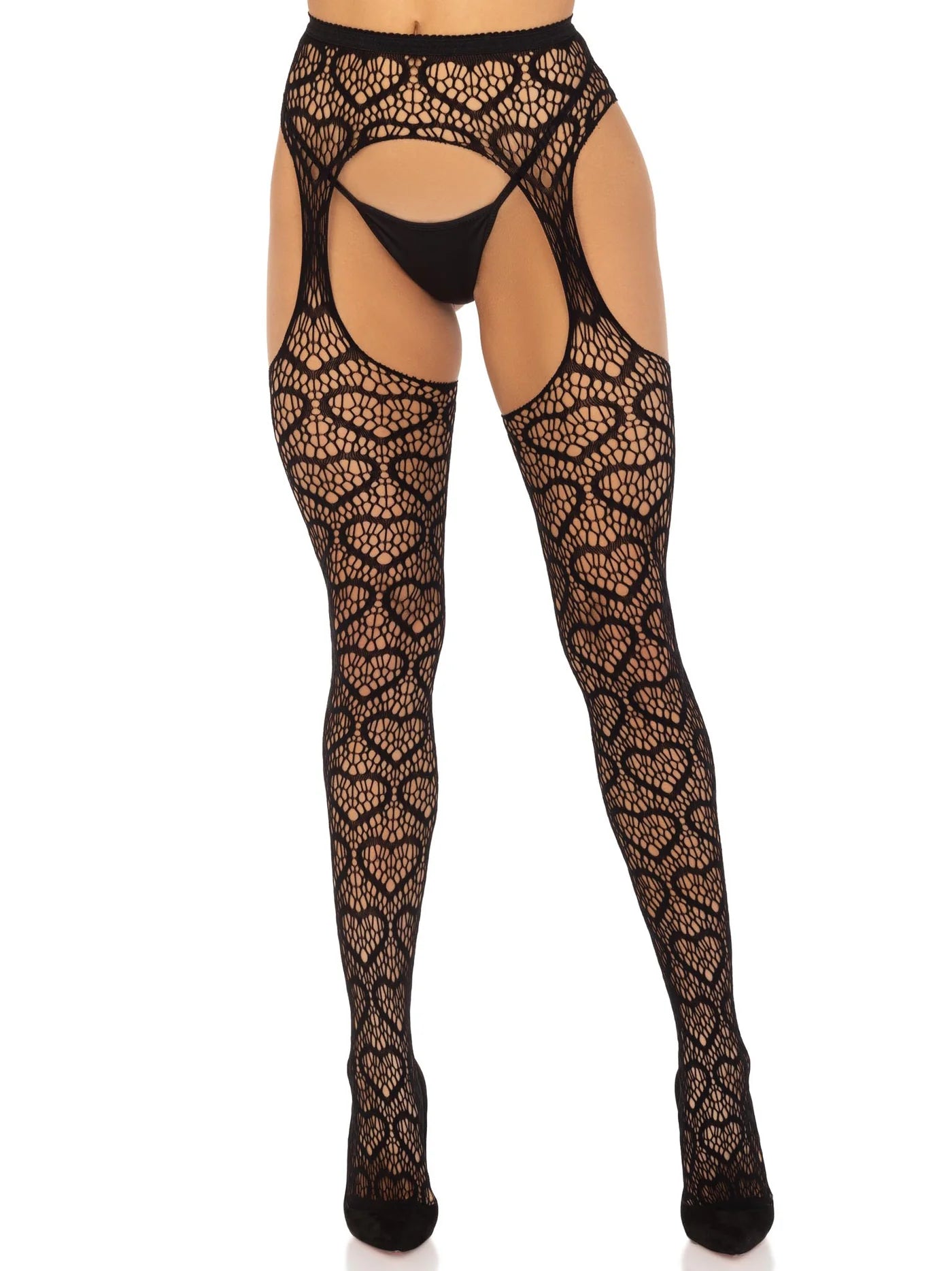 Lover’s Lace Heart-Net Garter Tights – One Size