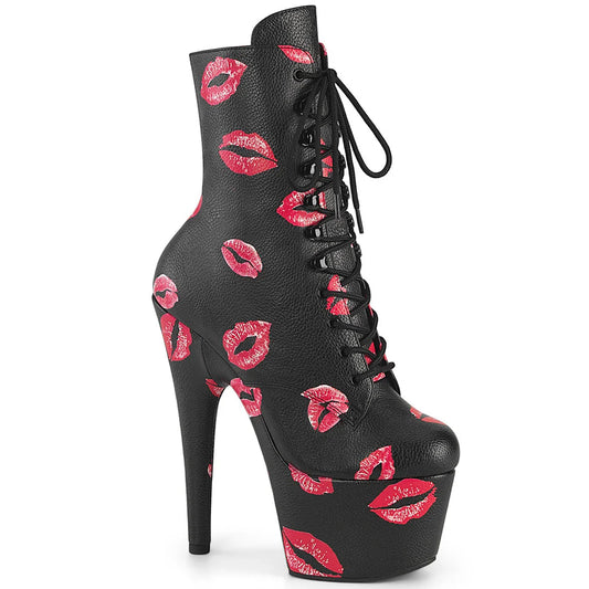 Kiss Me Killer: Lip Print Platform Lace-Up Boots