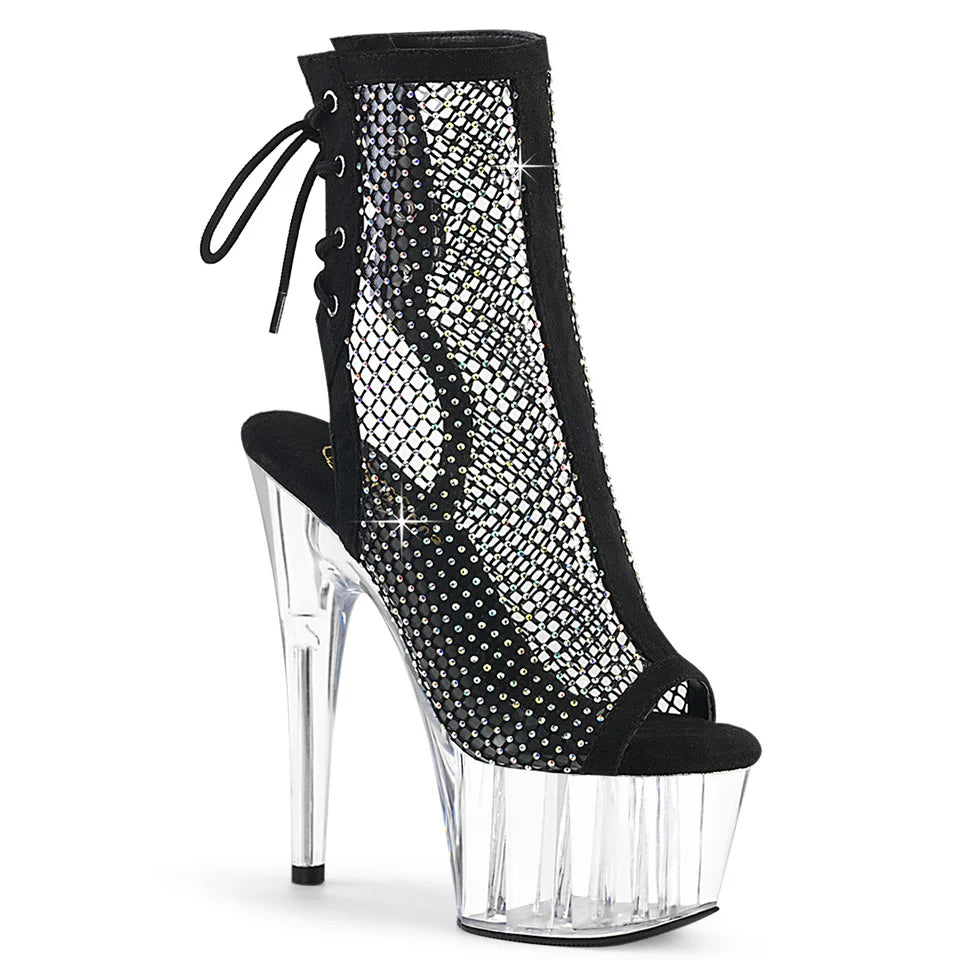 Crystal Tease: Rhinestone Fishnet Platform Heels