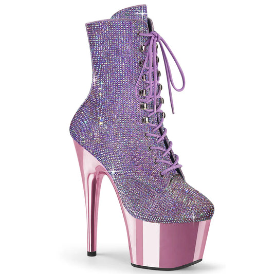 Rhinestone Reign: Sparkling Platform Lace-Up Boots