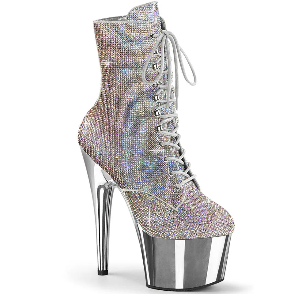 Rhinestone Reign: Sparkling Platform Lace-Up Boots