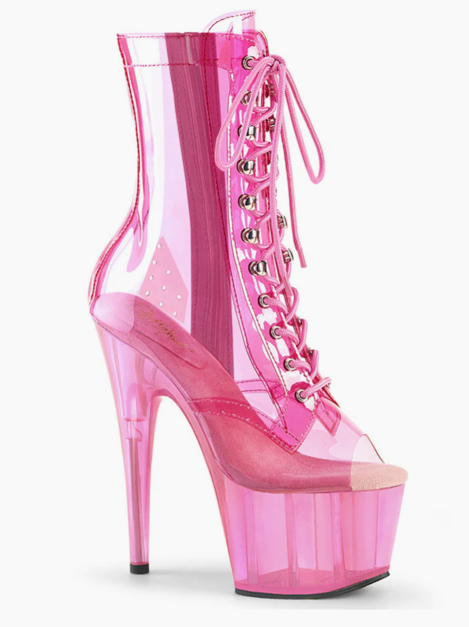 Pink Persuasion: Transparent Lace-Up Platform Boots