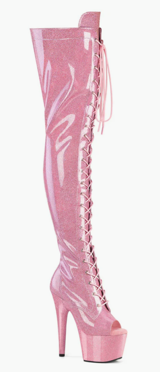 Starstruck Siren: Glitter Thigh-High Lace-Up Platform Boots
